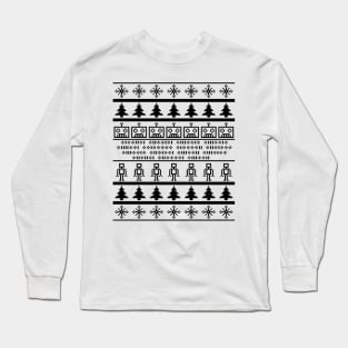 Ugly Pixel Robot Christmas Sweater - Black Long Sleeve T-Shirt